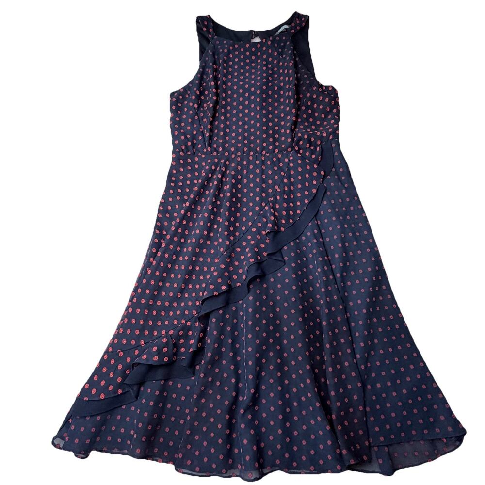 Eva Franco Anthropologie Womend Dress Size 8 Polka Dot Ruffle Preppy‎ Feminine